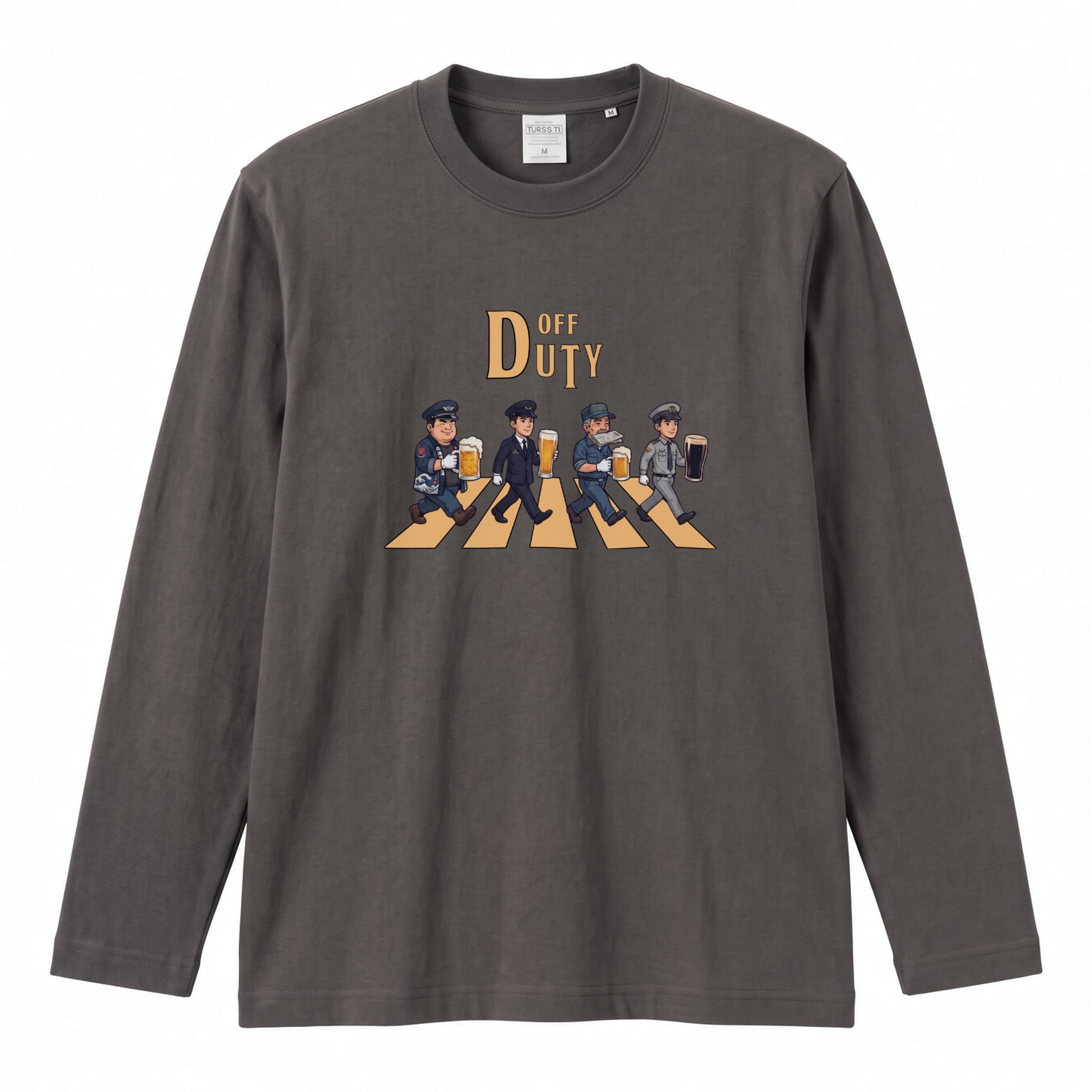 OFF DUTY | 制服戦隊 仕事終わりの一杯 ビール ロック名盤オマージュ グラフィック 長袖Tシャツ【おもしろ雑貨・普段着・宴会芸・ユニセックス・ギフトに最適】